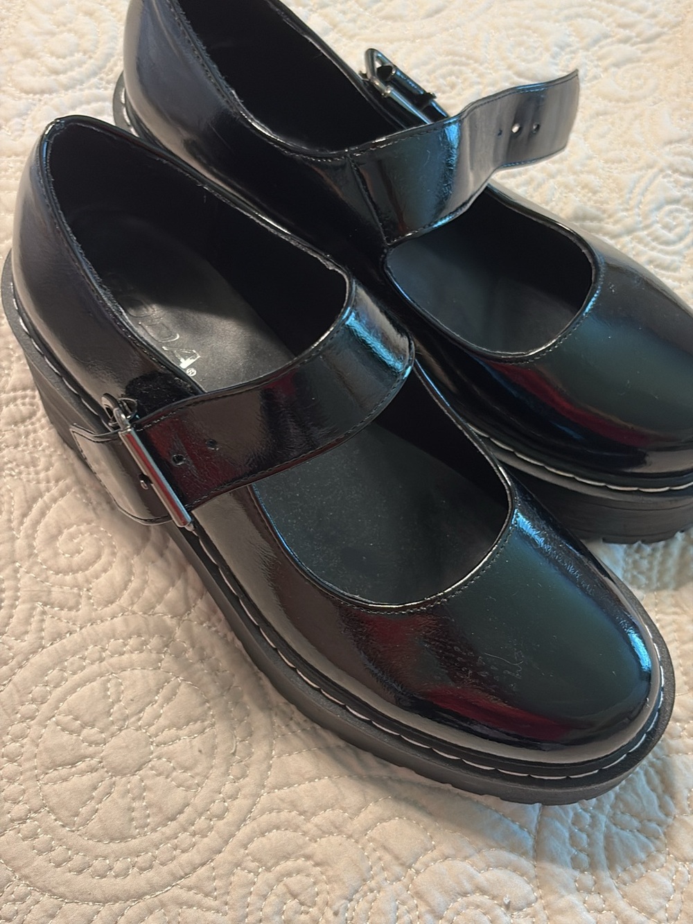 Soda Black Patent Platform Mary Jane Mules - Picture 1 of 4